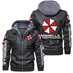 Men's Umbrella Corp Print PU Leather Jacket