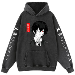 Retro Anime Pattern Washed Cotton Hoodie