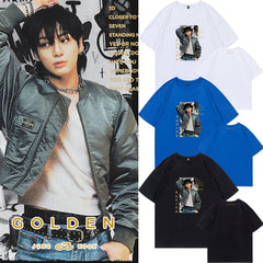 Unisex Kpop GOLDEN Print Cotton Loose T-shirt