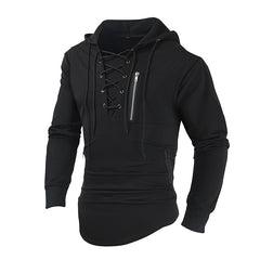 Men's Hooded Lace-up Zipper Pocket Sports Shirt