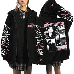 SKZ DO IT Poster Printed Hooded Zipper Coat