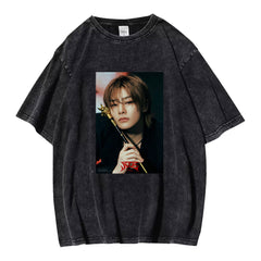 Retro Style ATE Graphic Print Washed T-shirt