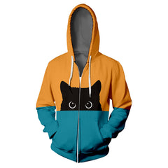Leisure Cat 3D Print Zipper Hoodie