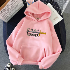 Unisex Trendy Love Is A Dagger Print Casual Hoodie
