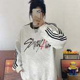 KPOP Logo Stripe Crew Neck Sweatshirt