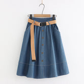 Chic Elastic Waist A-line Long Denim Skirt