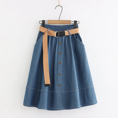 Chic Elastic Waist A-line Long Denim Skirt