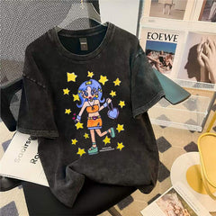 Versatile MINJI Graphic Washed T-shirt Top