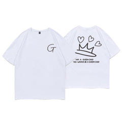 QUEENCARD Print Cotton Round Neck T-shirt