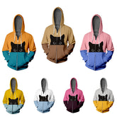 Leisure Cat 3D Print Zipper Hoodie