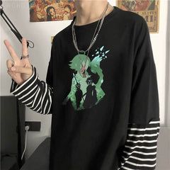 Unisex Color Block Striped Printed Slim Fit Long Sleeve Shirt