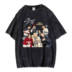 Retro Kpop Washed Short Sleeve T-shirt