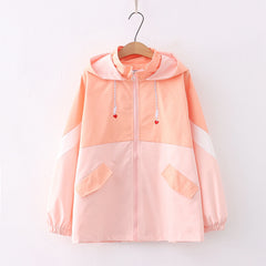 Lovely Color Block Hooded Long Sleeved Coat