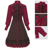 Retro Medieval Shirt Collar Ruffle Hem Dress