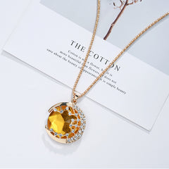 Vintage Gem Moon Long Chain Necklace