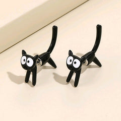 Kawaii Black Kitten Cat Stud Earrings 2 Piece Set