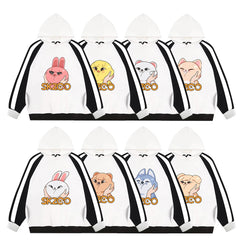 Cute KPOP Cartoon Color Block Pocket Hoodie