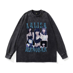 Lisa Printed Loose Washed Crew Neck Sweatshirt