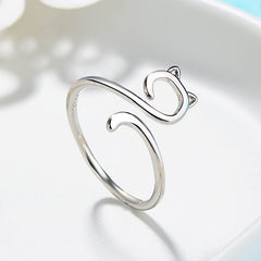 Cute S925 Silver Hollow Cat Ring