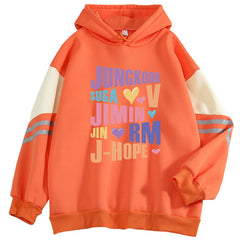 Trendy Kpop Letter Color Black Loose Hoodie