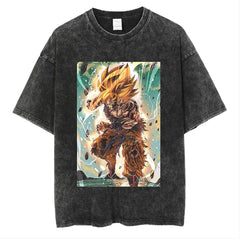 Vintage Anime Washed Printed Short-sleeved T-shirt