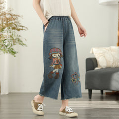 Women's Floral Embroidered Elastic Waist Jeans