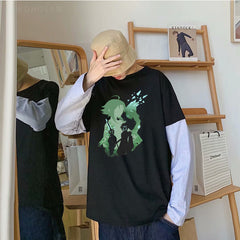 Unisex Color Block Striped Printed Slim Fit Long Sleeve Shirt