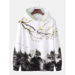 Plum Blossom Mountain Ink Casual Pullover Digital Hoodie
