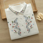 Women's Cartoon Flower Embroidered Shirt Blouse