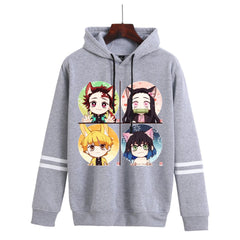 Unisex Anime Print Striped Loose Hoodie
