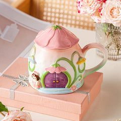 Ceramic Mushroom House Mug with Lid