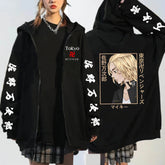 Unisex Anime Print Zip Up Hooded Cardigan
