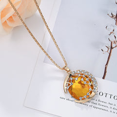 Vintage Gem Moon Long Chain Necklace