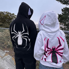 Retro Unisex Spider Printed Zipper Hoodie
