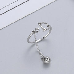 Cat Bell Tassel Chain Ring