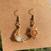 Sun and Moon Earrings Wire-Wrapped Crystal Earrings