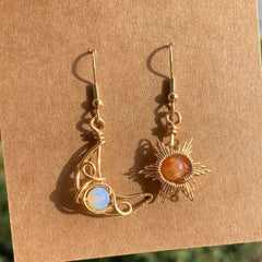 Sun and Moon Earrings Wire-Wrapped Crystal Earrings