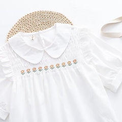 Women's Sunflower Embroidered Lapel Short Sleeved Shirt