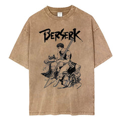 Unisex Anime Pattern Washed Short Sleeve T-Shirt