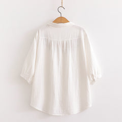 Japanese Mori Flower Embroidered Cotton Shirt