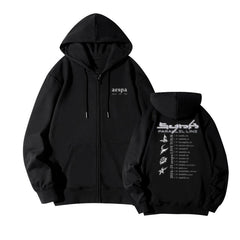 KPOP SynkParallelLine Letter Print Black Hoodie