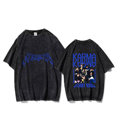 KPOP KARMA Character LOGO Printed Washed T-shirt