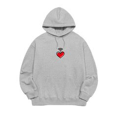 Casual Heart Print Cotton Pullover Hoodie