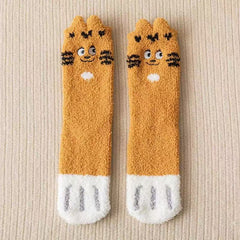 Embroidery Lucky Cat Paw Coral Fleece Socks