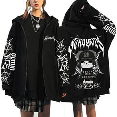 SKZ Bad Rap Print Zipper Black Hoodie