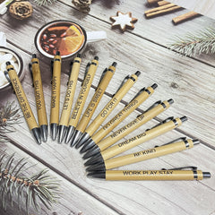 12 Inspirational Bamboo Ballpoint Pen Set