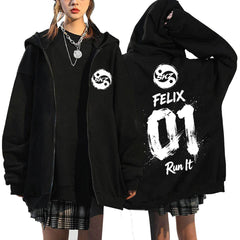 SKZ World Tour Run It Number Print Zip-up Hoodie