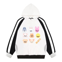 KPOP Cartoon Doll Logo Color Block Hoodie