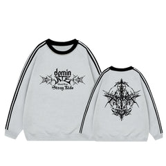 Trendy Kpop ATE Logo Round Neck Striped Sweatshirt