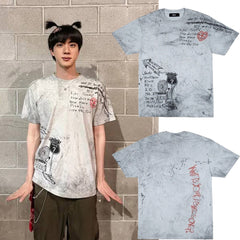 Jin Vintage Graffiti Short-sleeved T-shirt Top
